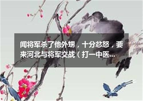 闻将军杀了他外甥，十分忿怒，要来河北与将军交战（打一中医词语）
