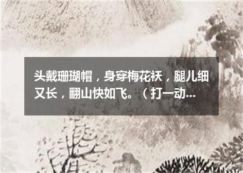 头戴珊瑚帽，身穿梅花袄，腿儿细又长，翻山快如飞。（打一动物）