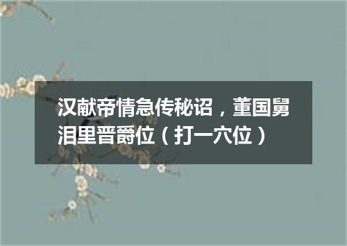 汉献帝情急传秘诏，董国舅泪里晋爵位（打一穴位）