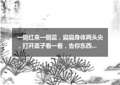 一侧红来一侧蓝，扁扁身体两头尖，打开盖子看一看，告你东西和南北。（打一工具）