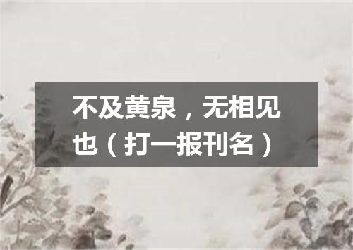 不及黄泉，无相见也（打一报刊名）