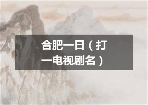 合肥一日（打一电视剧名）