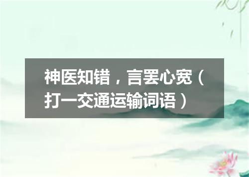 神医知错，言罢心宽（打一交通运输词语）