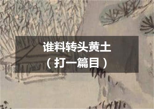 谁料转头黄土（打一篇目）
