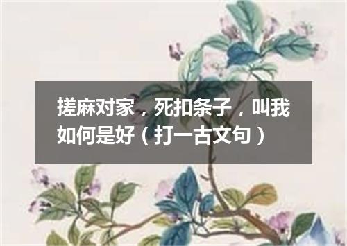 搓麻对家，死扣条子，叫我如何是好（打一古文句）